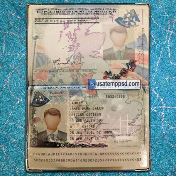 Editable UK Passport template psd download (V1)