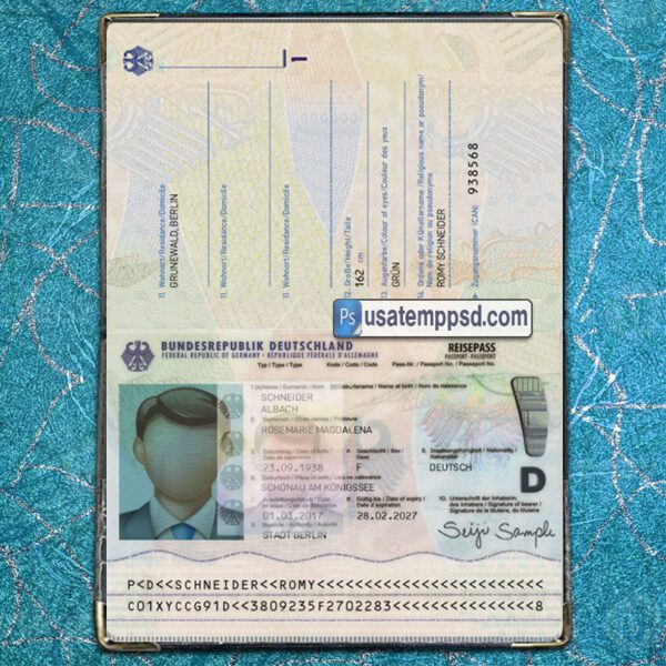 Editable Germany Passport template psd download (V2)