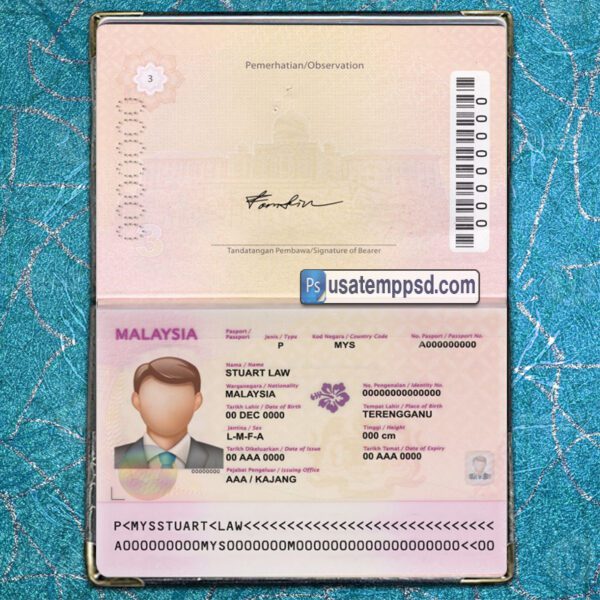 Editable Malaysia Passport template psd download (V2)