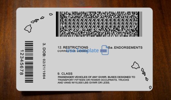 Hawaii Driving License Template PSD - Image 5