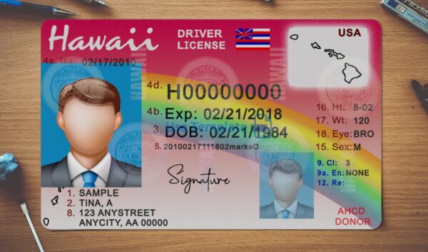 Hawaii Driving License Template PSD - Image 2