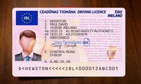 Ireland Driving License Template PSD - Image 3