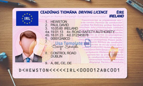 Ireland Driving License Template PSD - Image 2