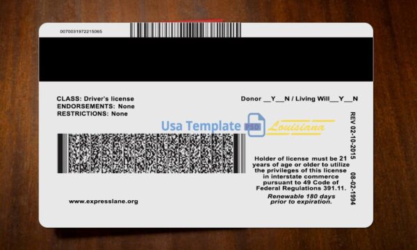 Louisiana Driving License Template PSD - Image 5