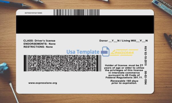 Louisiana Driving License Template PSD - Image 4