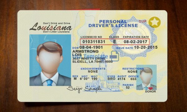 Louisiana Driving License Template PSD - Image 3