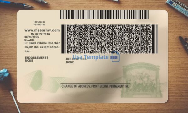Massachusetts Driving License Template PSD - Image 3