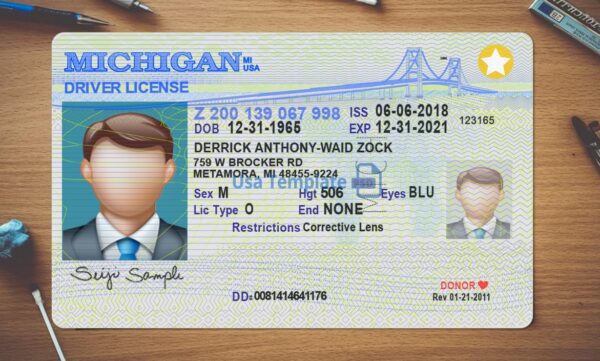 Michigan Driving License Template PSD - Image 2