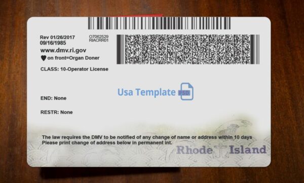 Rhode Island Driving License Template PSD - Image 5