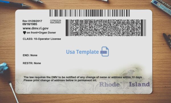 Rhode Island Driving License Template PSD - Image 4