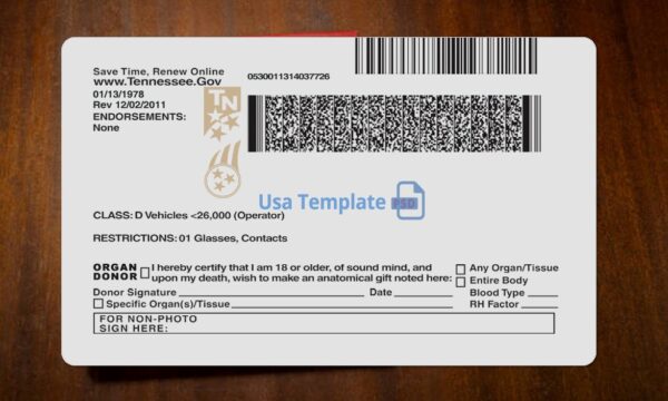 Tennessee Driving License Template PSD - Image 5