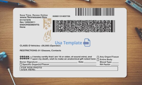 Tennessee Driving License Template PSD - Image 4