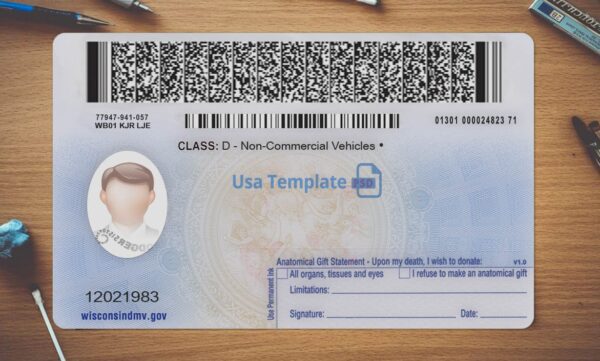 Wisconsin Driving License Template PSD - Image 4