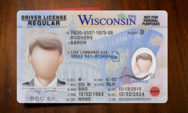 Wisconsin Driving License Template PSD - Image 3