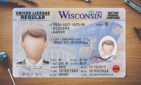 Wisconsin Driving License Template PSD - Image 2