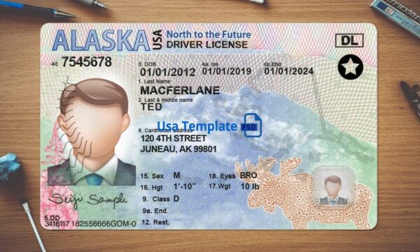 Alaska Driving License Template PSD - Image 2