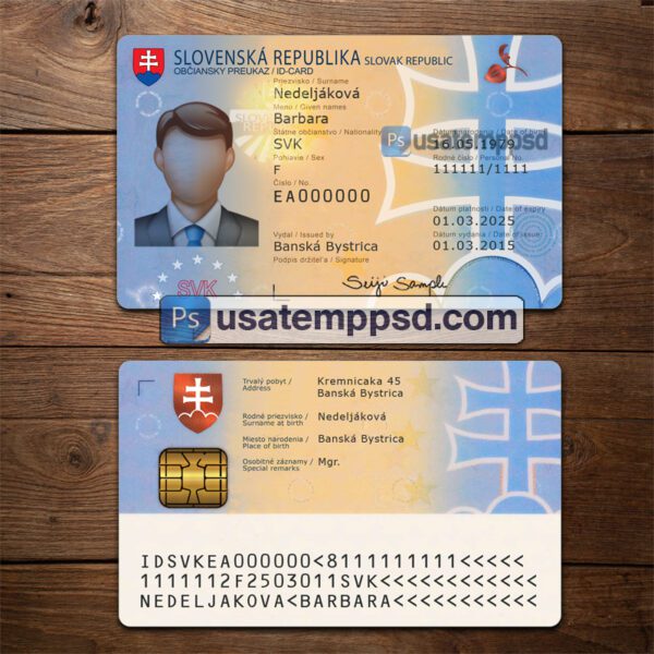 Editable Slovakia ID Card template psd download